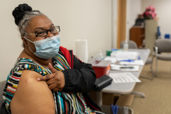 Vera Montgomery received a COVID-19 vaccination at the Mt. Moriah Missionary Baptist Church in Gainesville in January. The event was a collaboration between UF Health and the state Department of Health in Alachua County. (Photo by Jesse Jones)