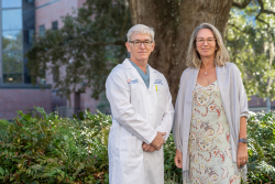 Research by Patrick Antonelli, M.D., and Almut Winterstein, Ph.D., shows quinolone ear drops used to treat infection increase the risk of tendon ruptures. (UF Health photo by Jesse S. Jones)