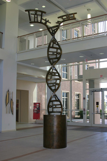 Sculpture in the lobby of the UF Cancer and Genetics Research Complex