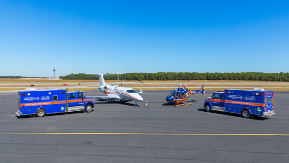 The UF Health ShandsCair program and the Sacred Heart Health System celebrated a new collaboration last fall. Our emergency transport vehicles, pictured here at the Innisfree Jet Center in Pensacola, will help critically ill neonatal and pediatric patients across Northwest Florida quickly access specialized medical care.