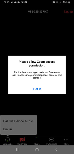 Android Device - Zoom Microphone Permission Example