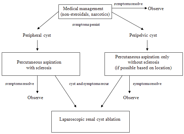 Figure 2. Treatment algorithm for symptomatic simple peripheral and peripelvic renal cysts