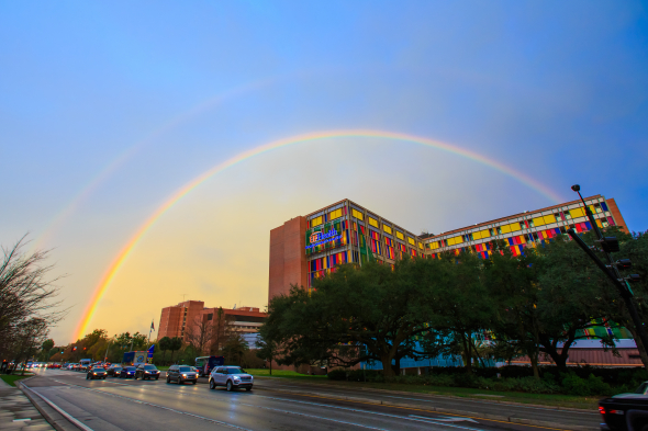 A rainbow over UF Health Shands Children's Hospital 
